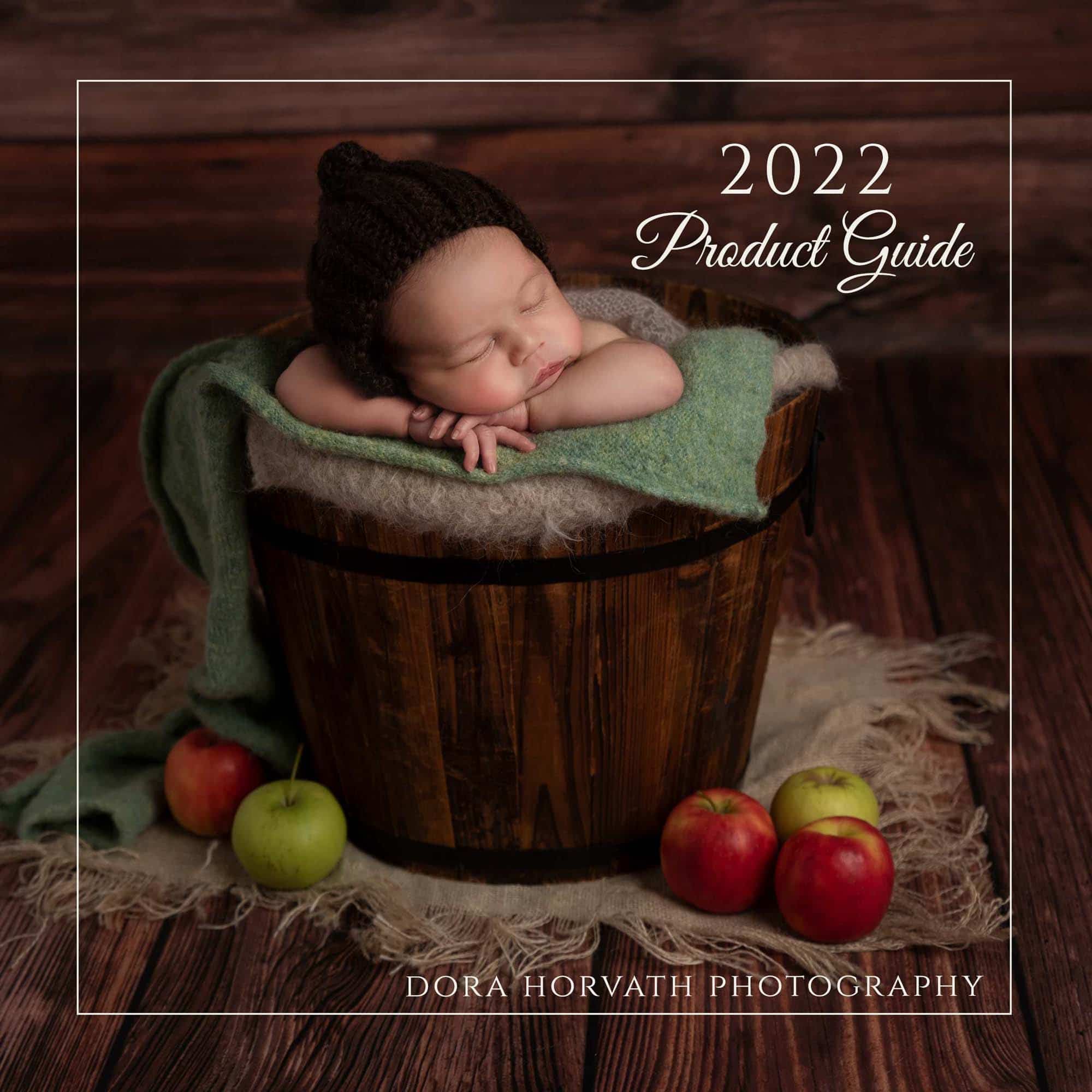 product guide of newborn baby taken by newborn photographer Dora Horvath
